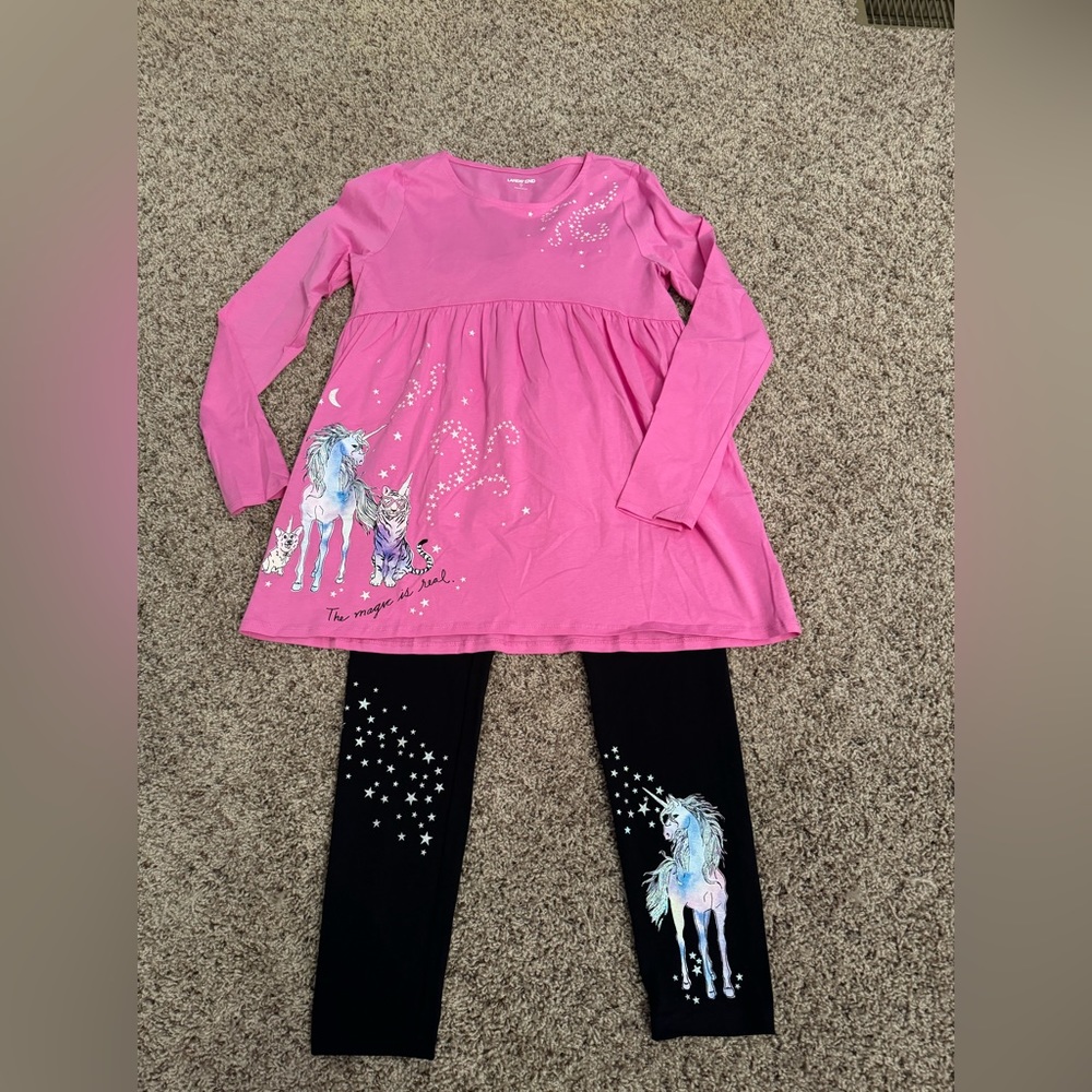 Lands End Big Kid Unicorn Tunic and Legging Set, Size 16.
